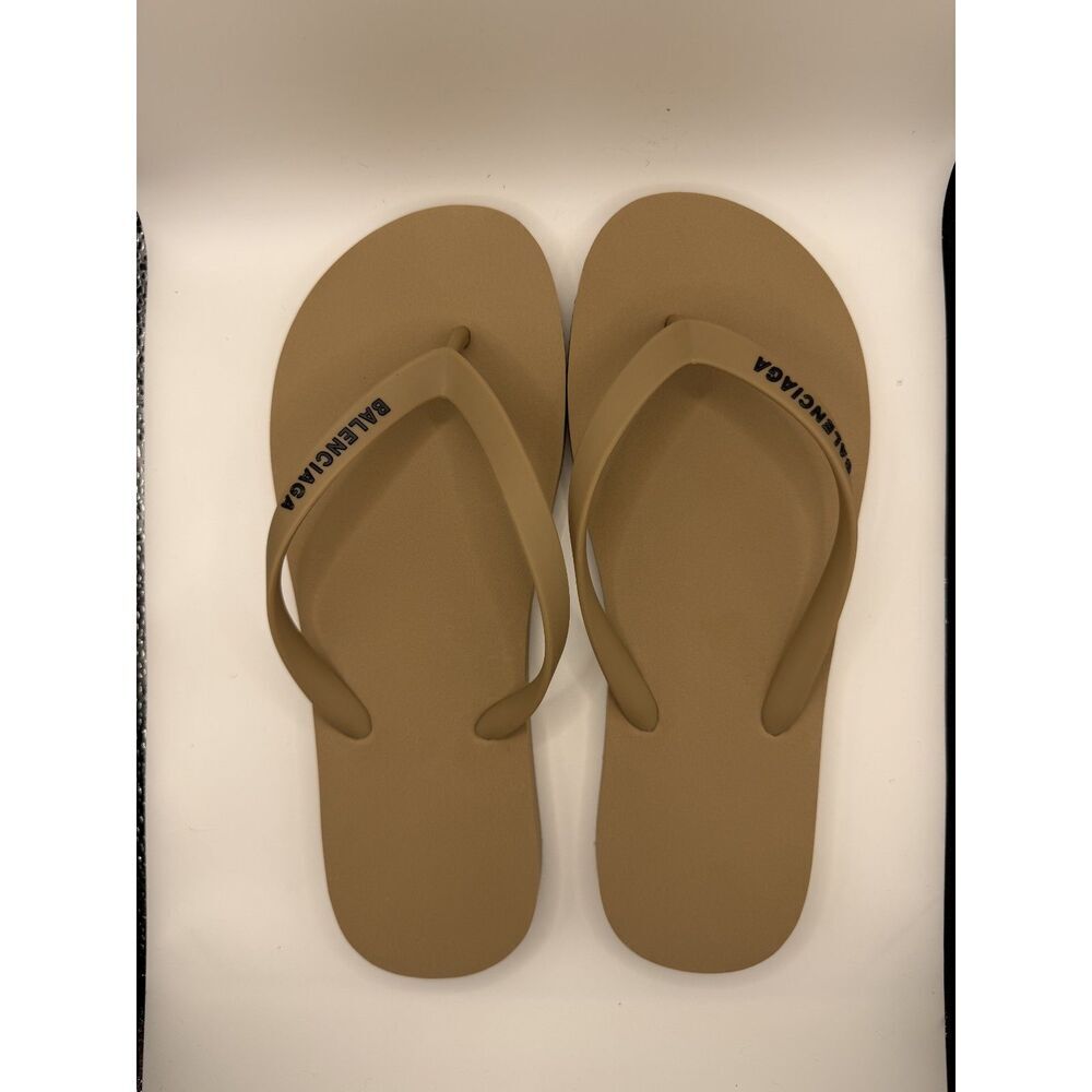 Balenciaga Rubber Logo Flip Flops Brown - Picture 2 of 3
